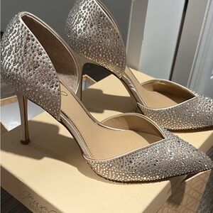 Embellished champagne Jewel by Badgley  Mischka worn only for 2 hours